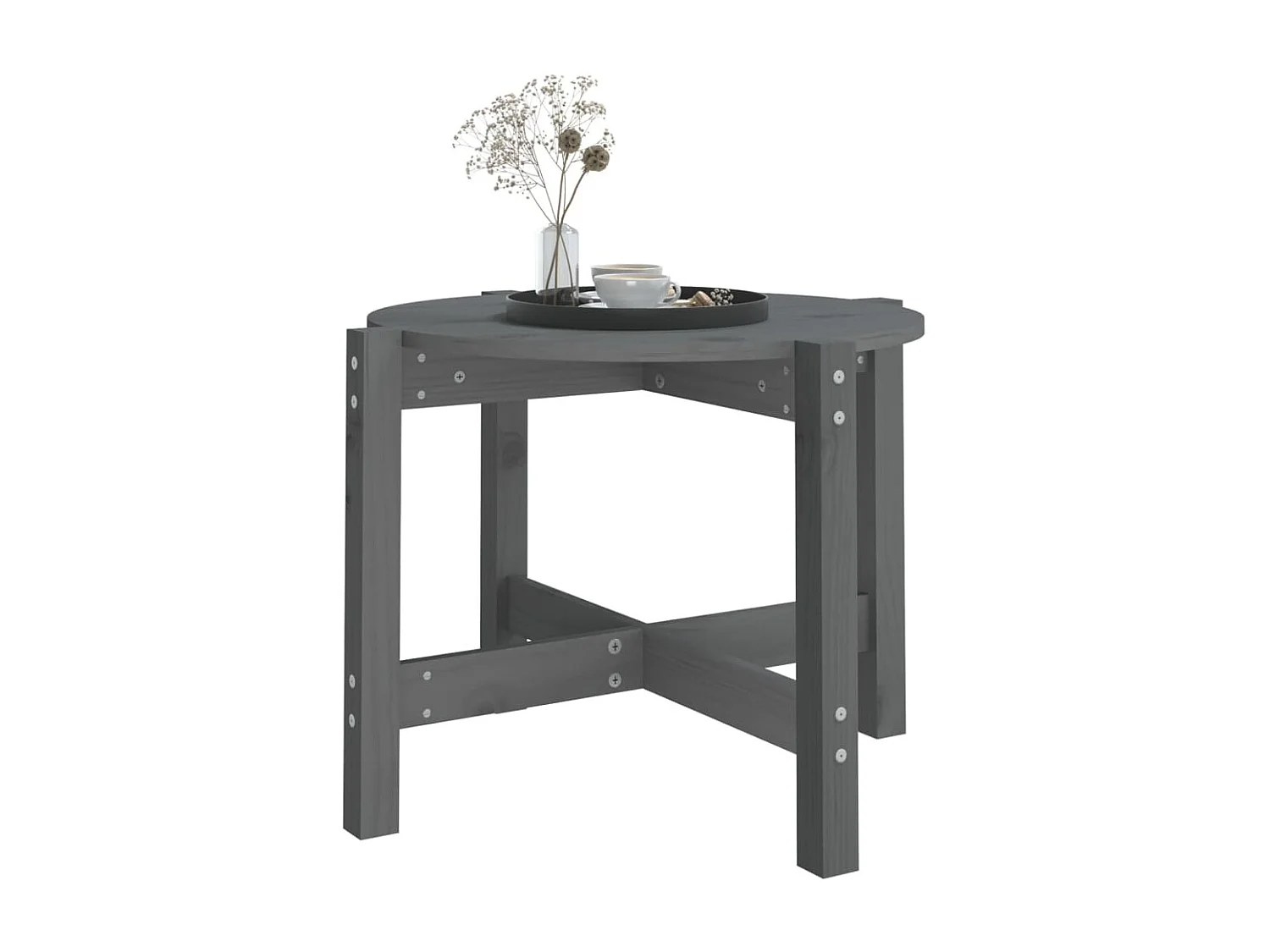 Table basse Gris Ø 62,5x45 cm Bois massif de pin OFR38282 BonneVie Meuble