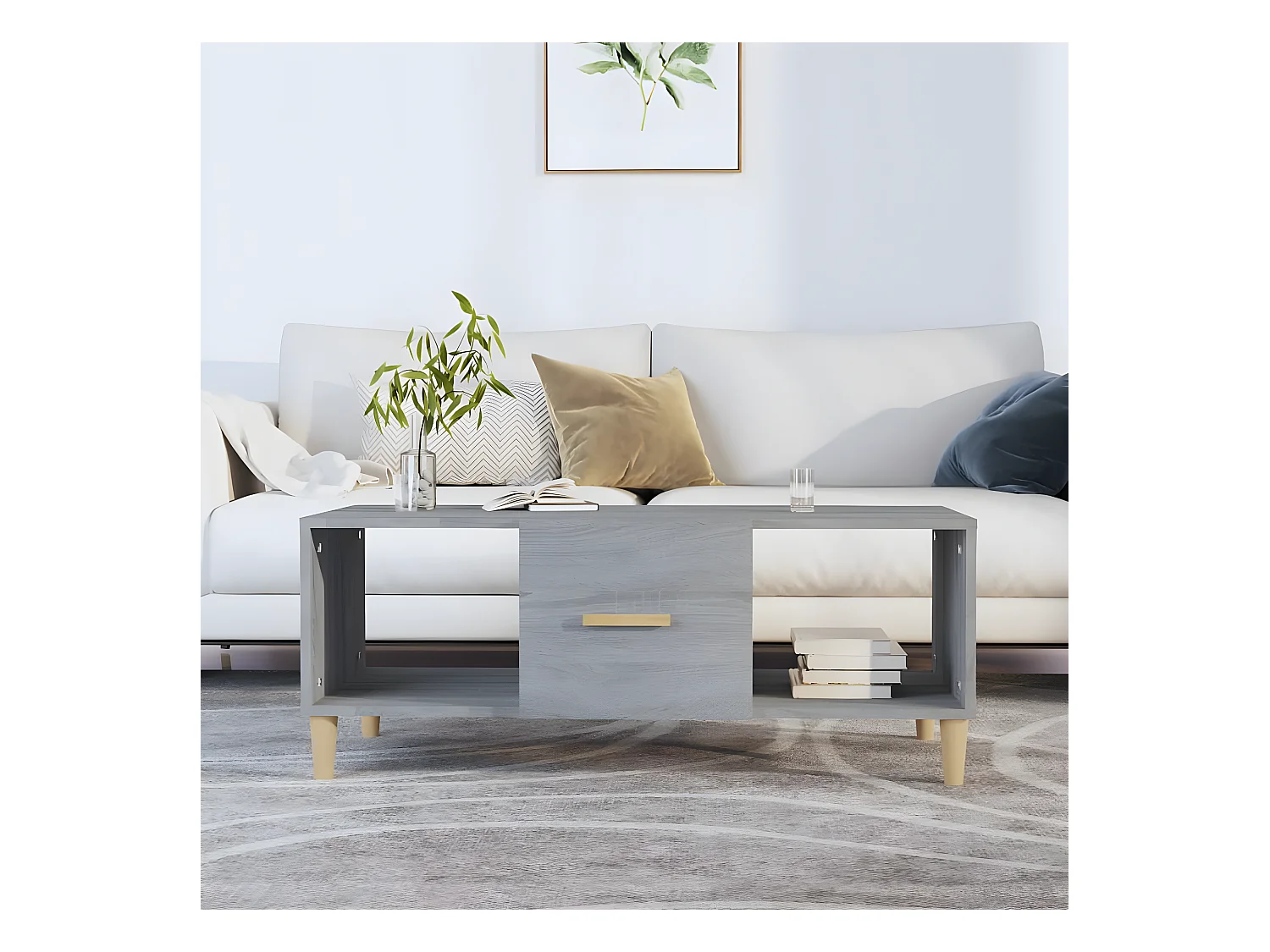 Table basse sonoma gris 102x50x40 cm bois d'ingénierie OFR70490 BonneVie Meuble