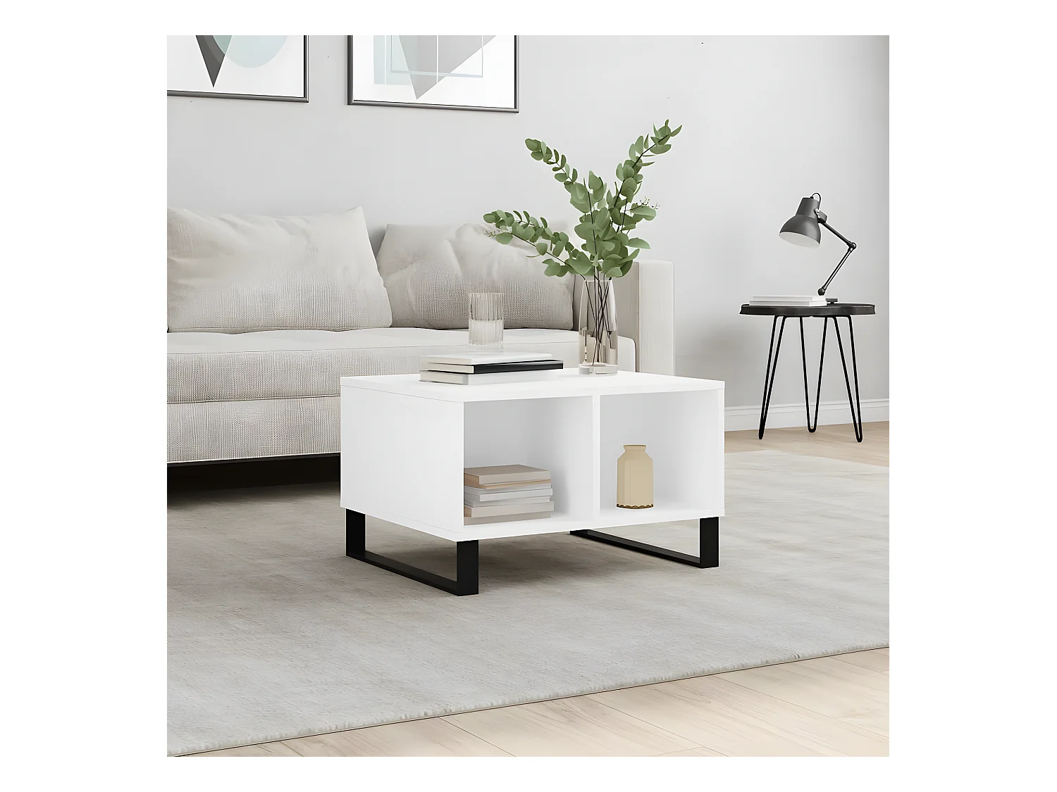 Table basse Blanc 60x50x36,5 cm Bois d'ingénierie OFR35814 BonneVie Meuble