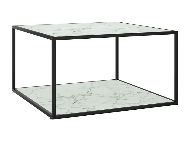 Table basse Noir avec verre marbre blanc 90x90x50 cm OFR15172 BonneVie Meuble