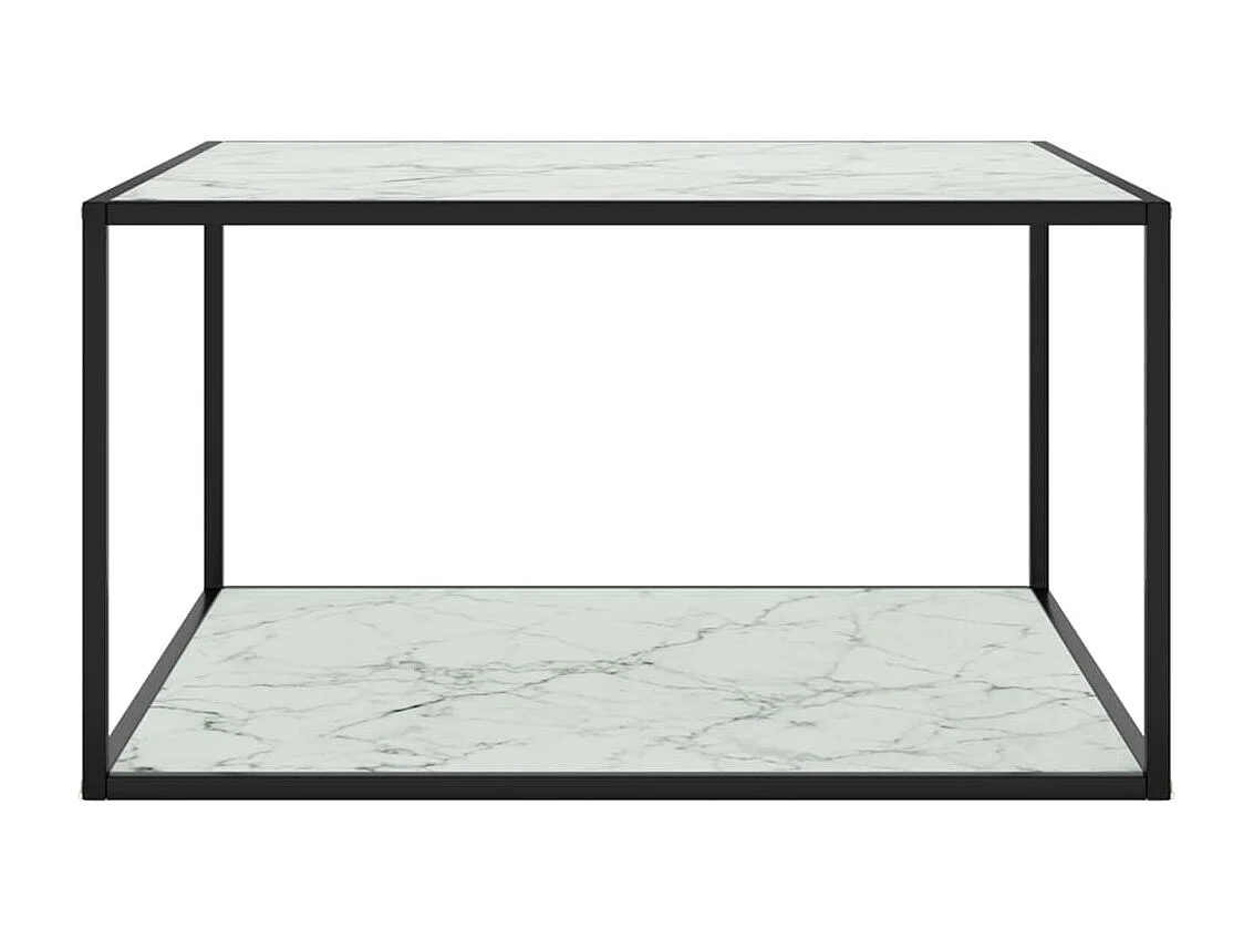 Table basse Noir avec verre marbre blanc 90x90x50 cm OFR15172 BonneVie Meuble