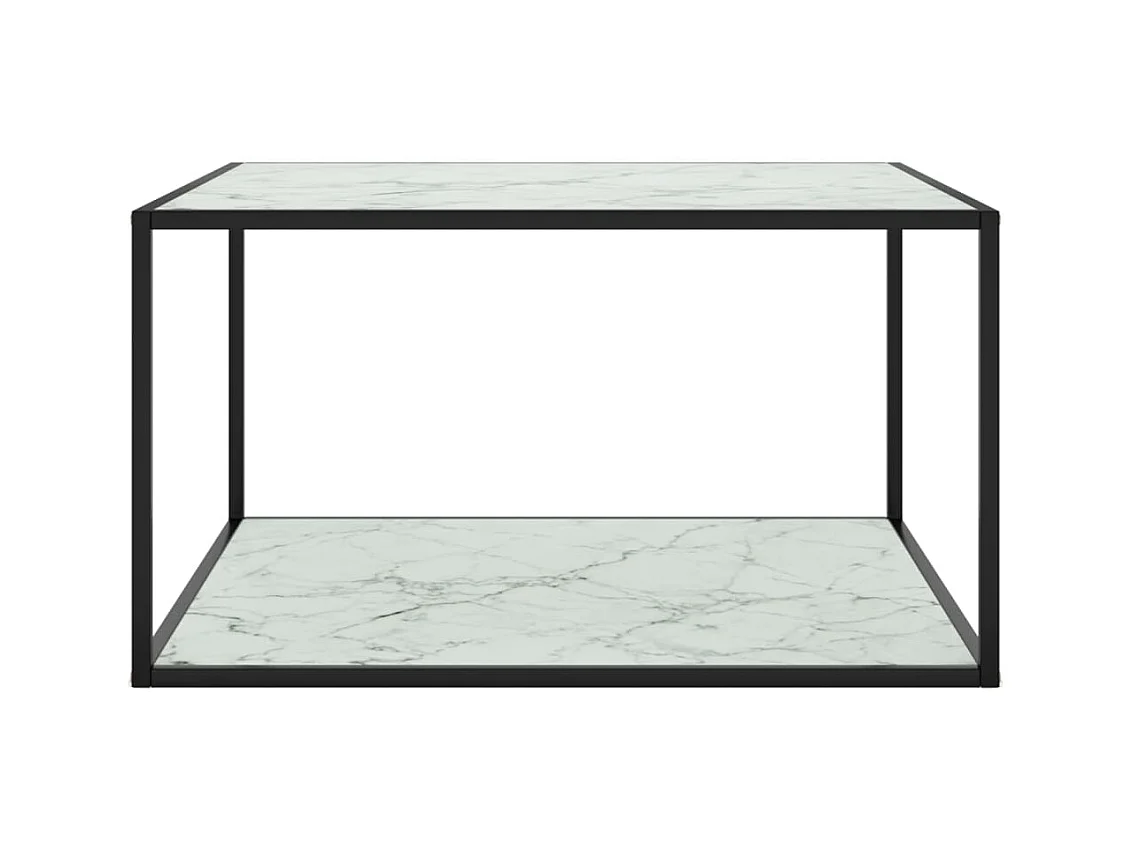 Table basse Noir avec verre marbre blanc 90x90x50 cm OFR15172 BonneVie Meuble