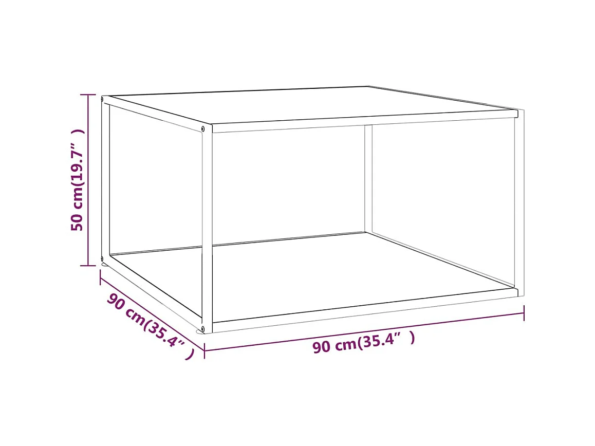 Table basse Noir avec verre marbre blanc 90x90x50 cm OFR15172 BonneVie Meuble