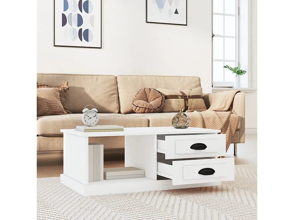 Table basse blanc 90x50x35 cm bois d'ingénierie OFR23706 BonneVie Meuble