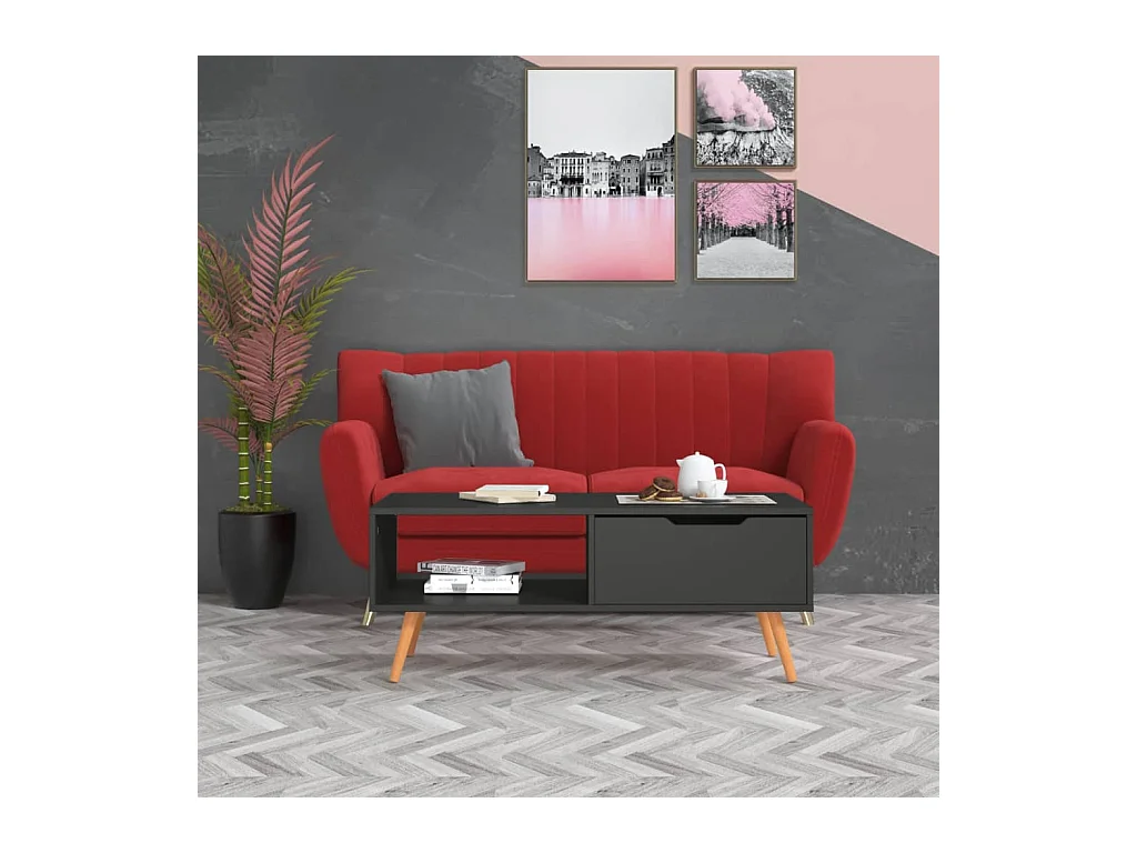 Table basse Gris 100x49,5x43 cm Aggloméré OFR37812 BonneVie Meuble