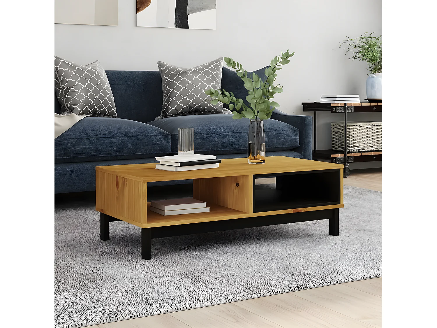 Table basse FLAM 100x50x32,5 cm bois de pin massif OFR52029 BonneVie Meuble