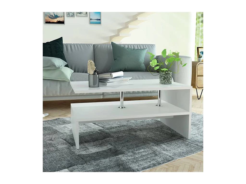 Table basse Bois d'ingénierie 90x59x42 cm Blanc OFR99547 BonneVie Meuble