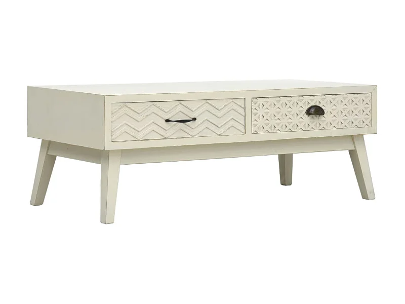 Mesa de centro 2 gavetas esculpidas 110x50x40 madeira cinzento PT757490