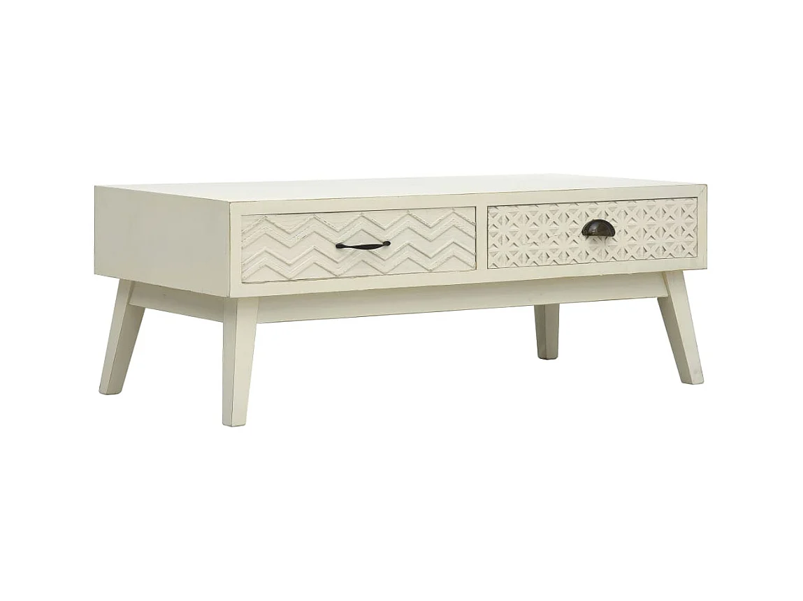 Table basse avec 2 tiroirs Gris sculpté 110x50x40 cm Bois OFR83132 BonneVie Meuble