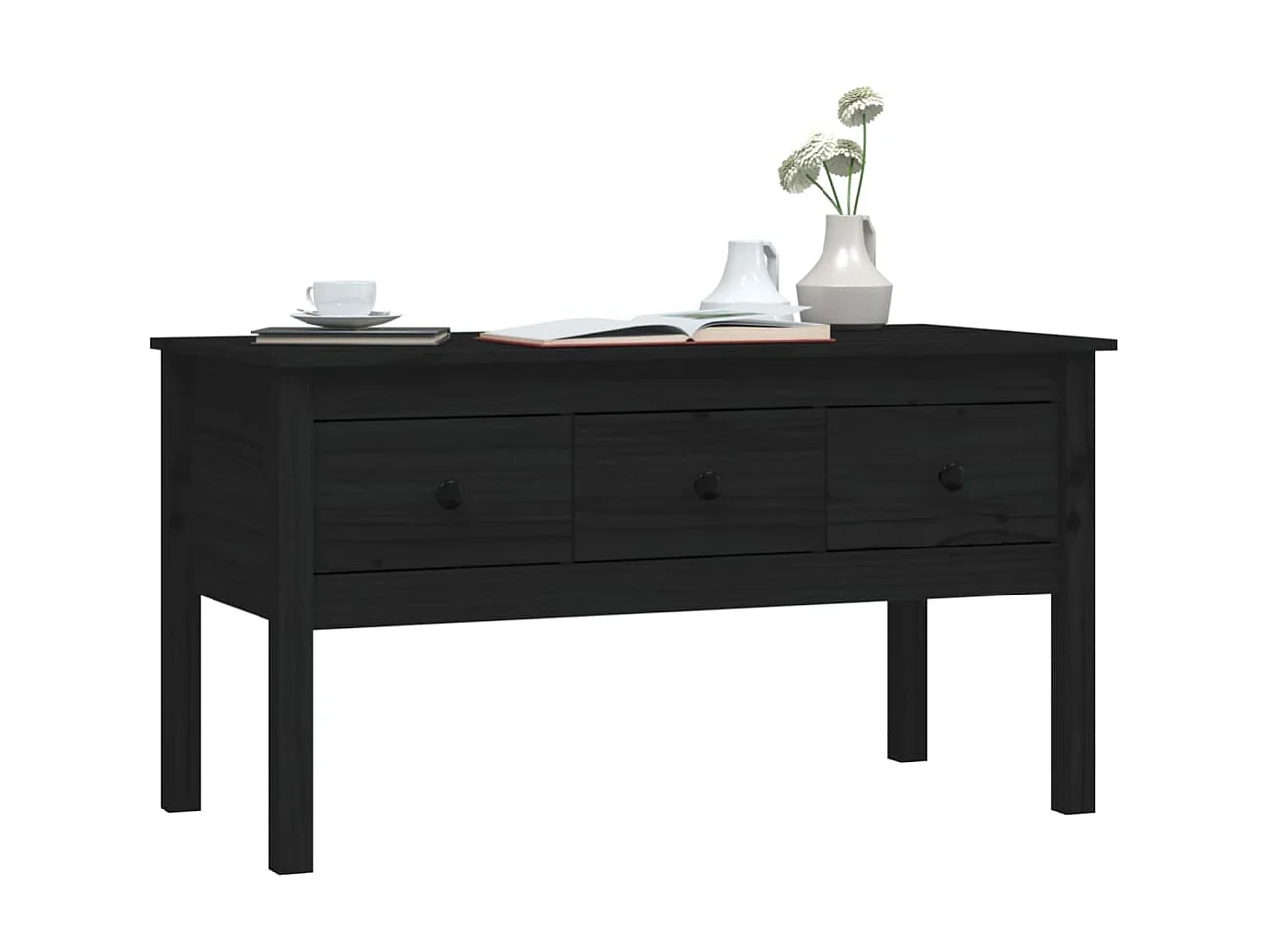 Mesa de centro de madera maciza de pino negra 102x49x55 cm ES88081
