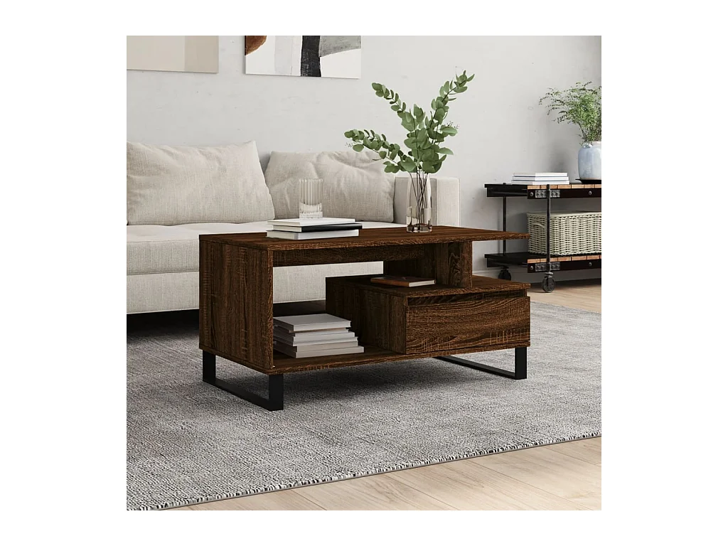 Table basse Chêne marron 90x49x45 cm Bois d'ingénierie OFR36824 BonneVie Meuble