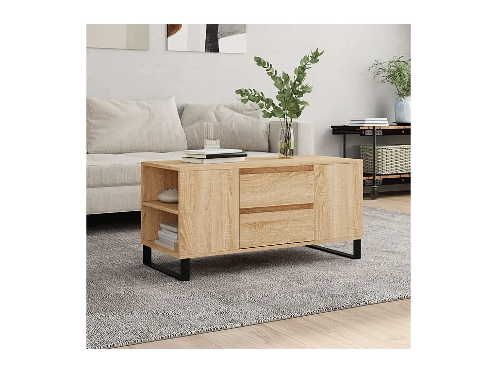 Table basse chêne sonoma 102x44,5x50 cm bois d'ingénierie OFR62461 BonneVie Meuble