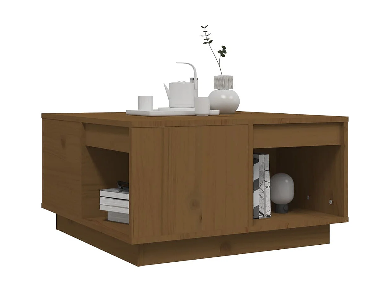 Table basse Marron miel 60x61x32,5 cm Bois massif de pin OFR12312 BonneVie Meuble