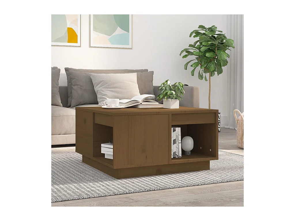 Table basse Marron miel 60x61x32,5 cm Bois massif de pin OFR12312 BonneVie Meuble