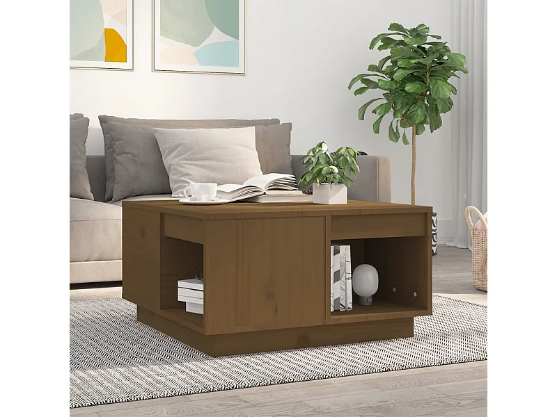 Mesa de centro madera maciza de pino marrón miel 60x61x32,5 cm ES78012