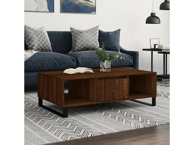 Table basse chêne marron 104x60x35 cm bois d'ingénierie OFR36379 BonneVie Meuble