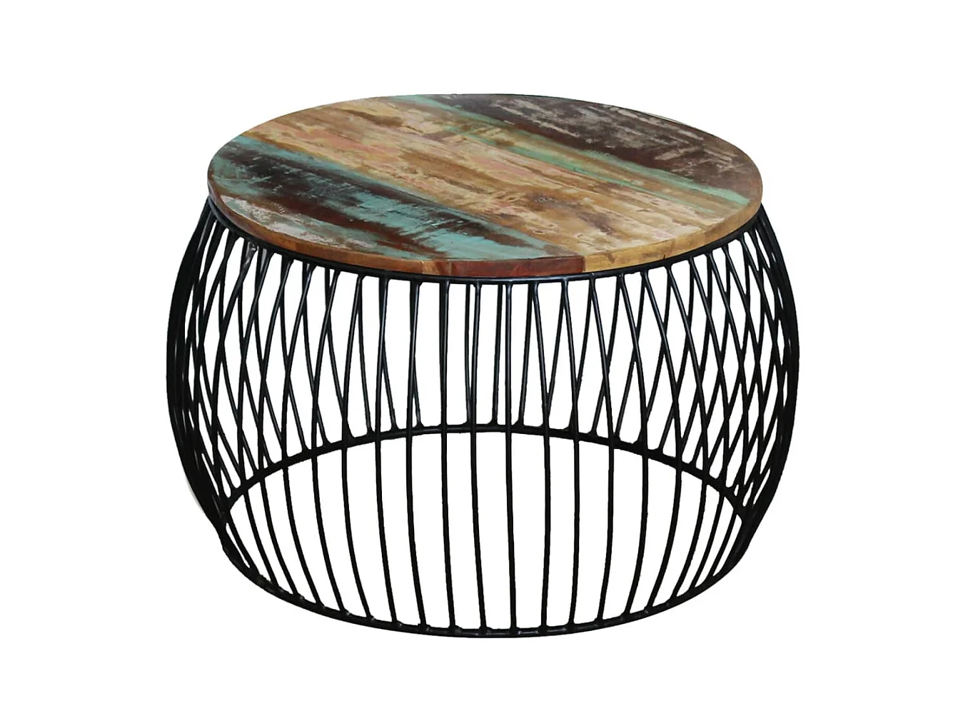 Table basse ronde 68x37 cm Bois de récupération massif OFR60062 BonneVie Meuble