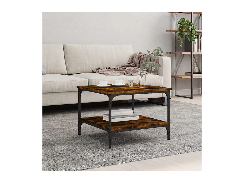 Salontafel 55x55x40 cm bewerkt hout gerookt eikenkleurig NL45664