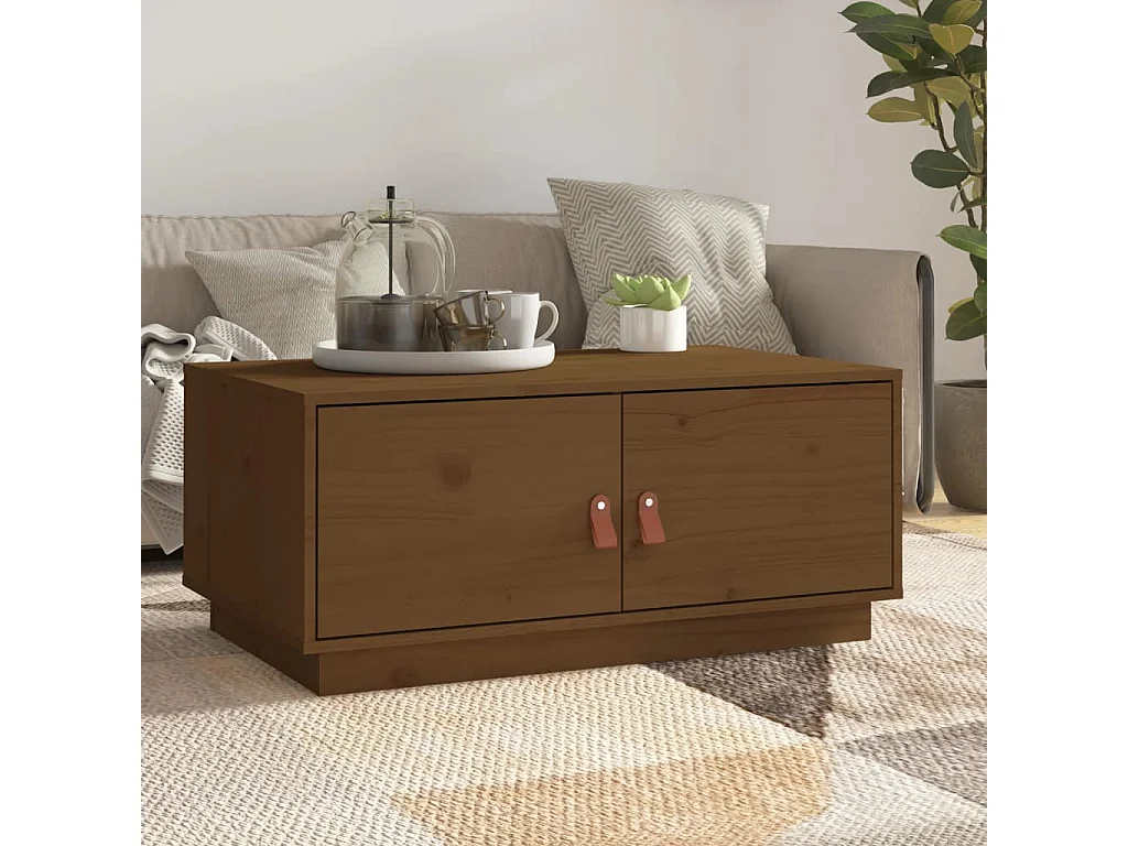 Table basse Marron miel 80x50x35 cm Bois massif de pin OFR27505 BonneVie Meuble