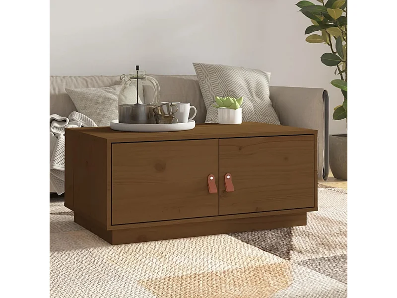 Table basse Marron miel 80x50x35 cm Bois massif de pin OFR27505 BonneVie Meuble