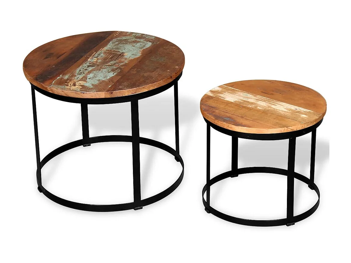 Conjunto mesa centro redonda madeira reciclada 2 pcs 40cm/50cm PT237034