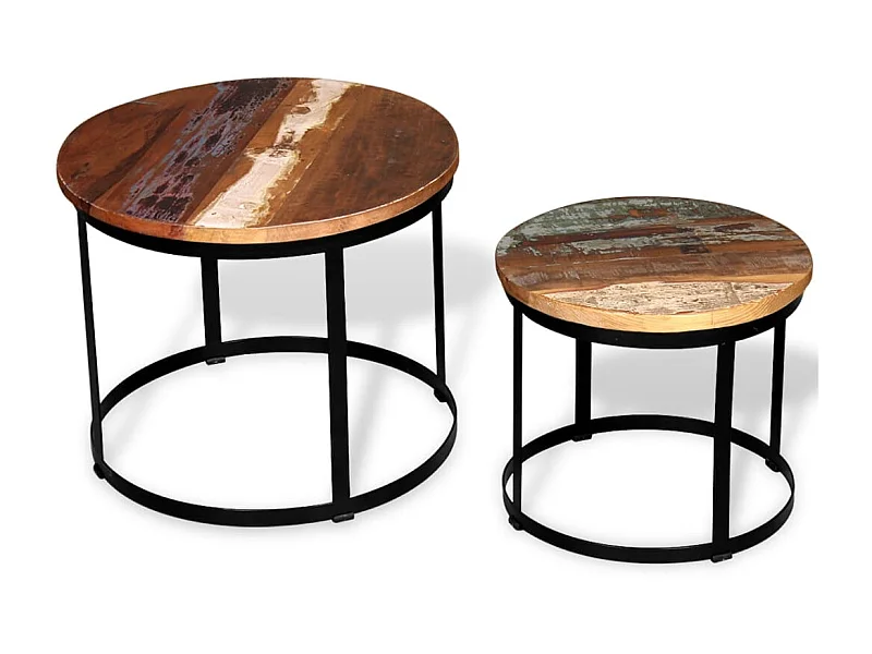 Conjunto mesa centro redonda madeira reciclada 2 pcs 40cm/50cm PT237034