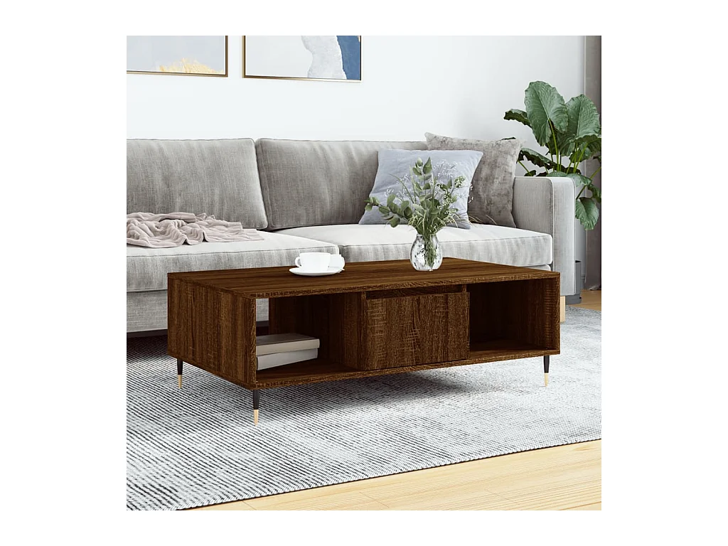 Salontafel 104x60x35 cm bewerkt hout bruineiken NL46192