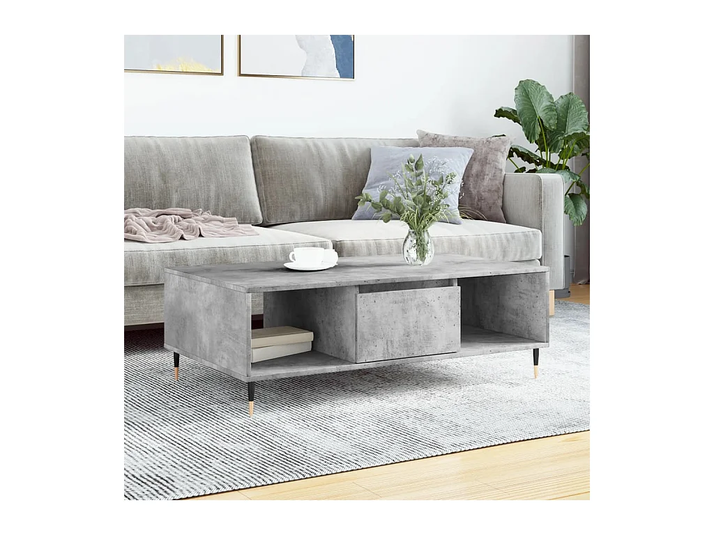 Table basse gris béton 104x60x35 cm bois d'ingénierie OFR47555 BonneVie Meuble