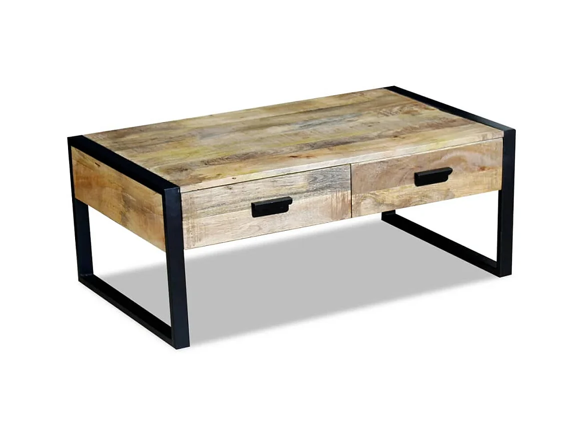 Table basse avec 2 tiroirs Bois de manguier massif 100 x 60 x 40 cm OFR14322 BonneVie Meuble