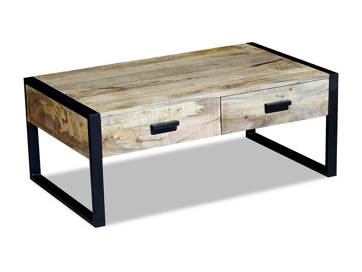 Mesa centro 2 gavetas madeira de manga sólida 100x60x40 cm PT221252