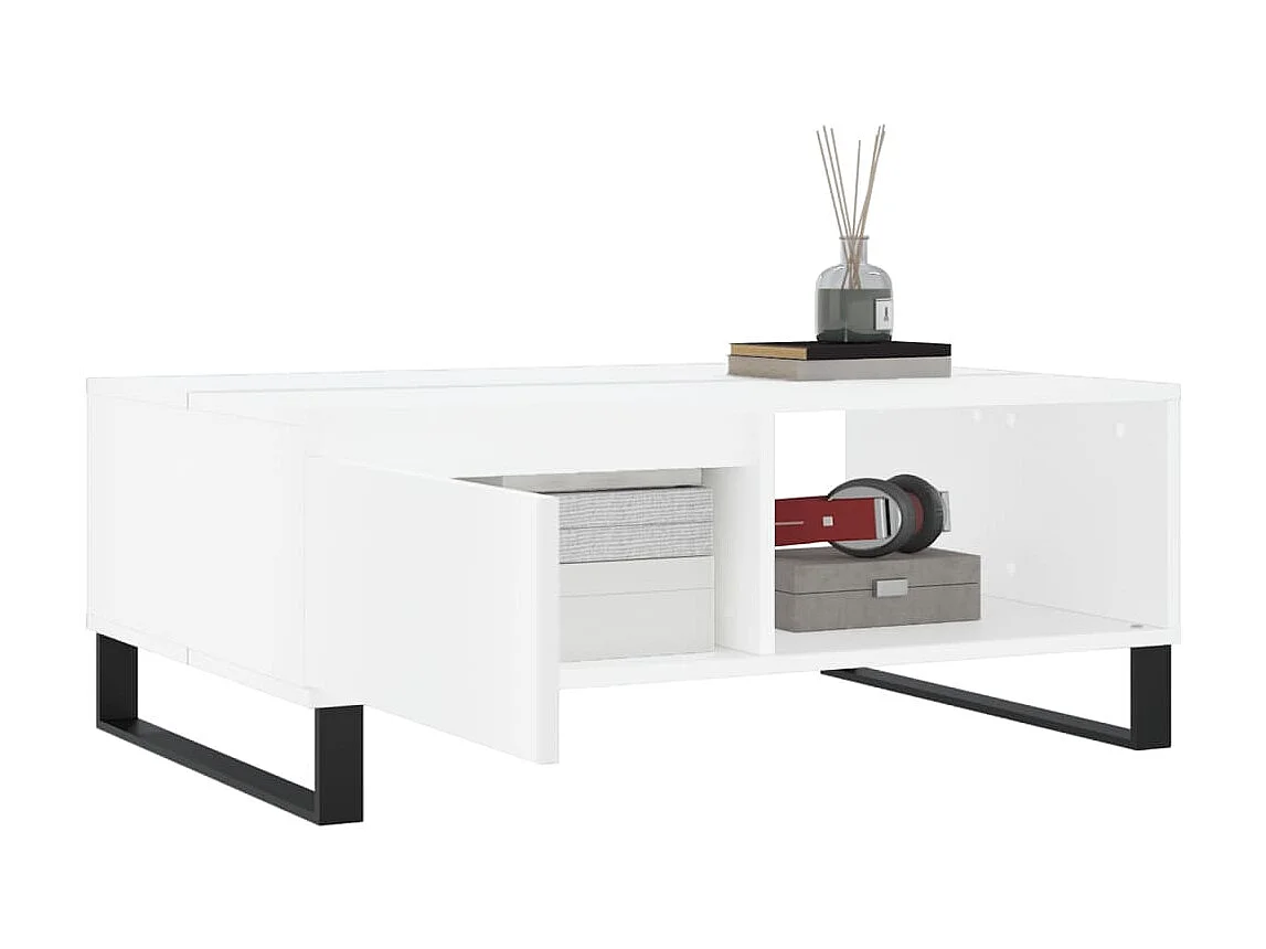 Table basse blanc 90x60x35 cm bois d'ingénierie OFR79728 BonneVie Meuble