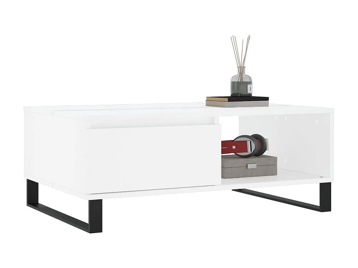 Table basse blanc 90x60x35 cm bois d'ingénierie OFR79728 BonneVie Meuble