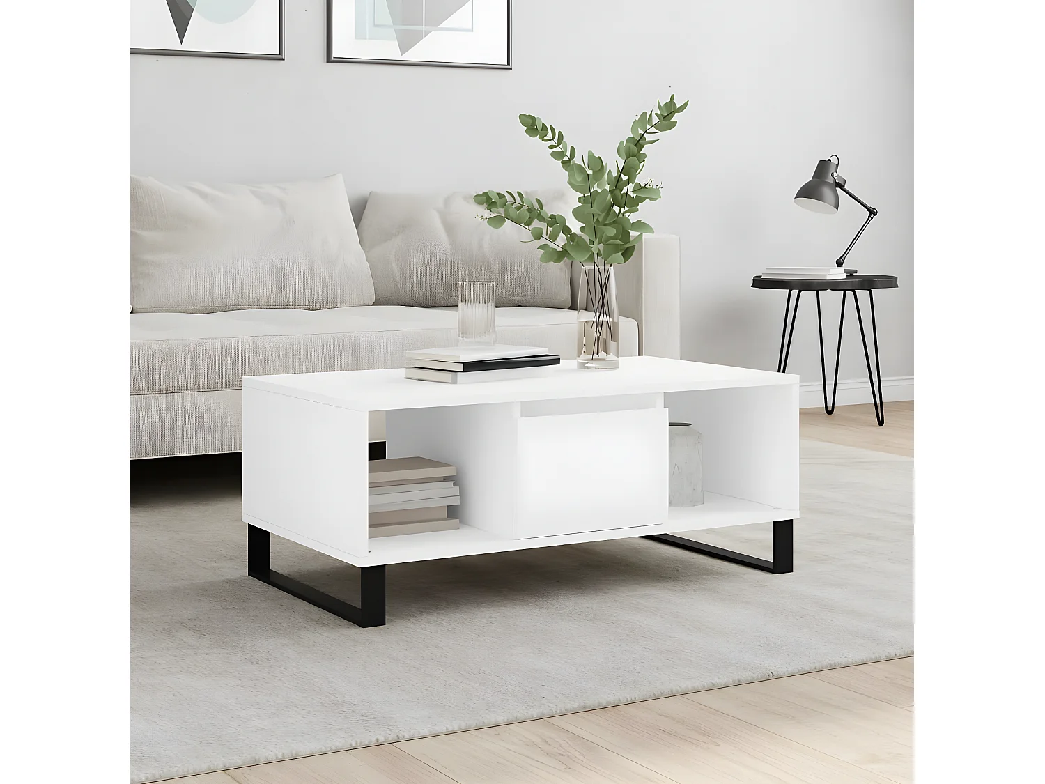 Mesa de centro madera contrachapada blanco 90x50x36,5 cm ES16981