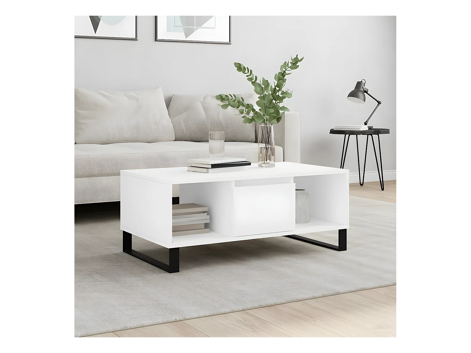 Table basse Blanc 90x50x36,5 cm Bois d'ingénierie OFR75146 BonneVie Meuble