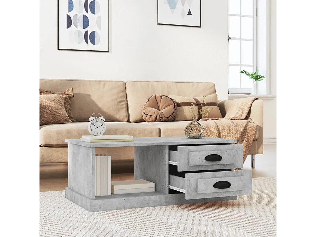 Table basse Gris béton 90x50x35 cm Bois d'ingénierie OFR85902 BonneVie Meuble