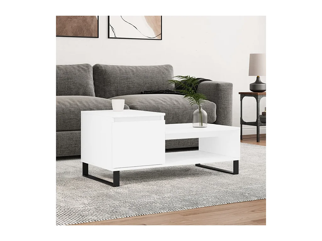 Table basse Blanc 100x50x45 cm Bois d'ingénierie OFR34304 BonneVie Meuble