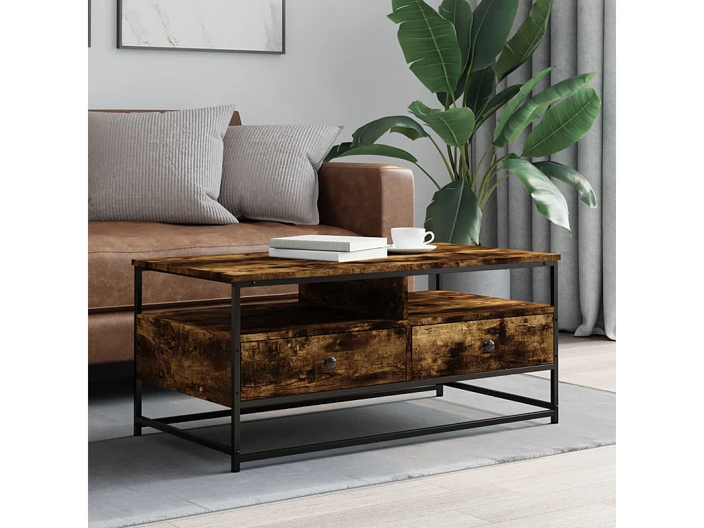 Mesa de centro madera de ingeniería roble ahumado 100x51x45 cm ES86932