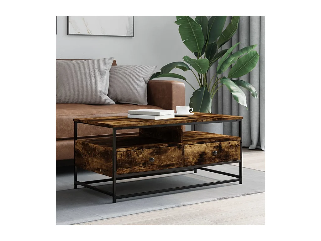 Table basse chêne fumé 100x51x45 cm bois d'ingénierie OFR51997 BonneVie Meuble