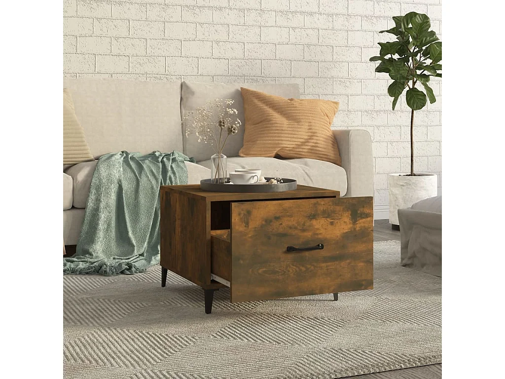 Mesa de centro com pernas de metal 50x50x40 cm Carvalho Fumado PT404891