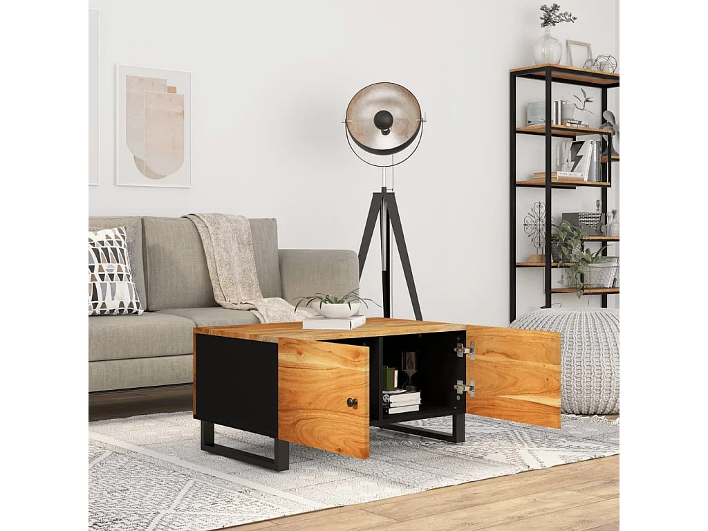 Table basse 80x50x40 cm Bois d'acacia solide et d'ingénierie OFR32207 BonneVie Meuble