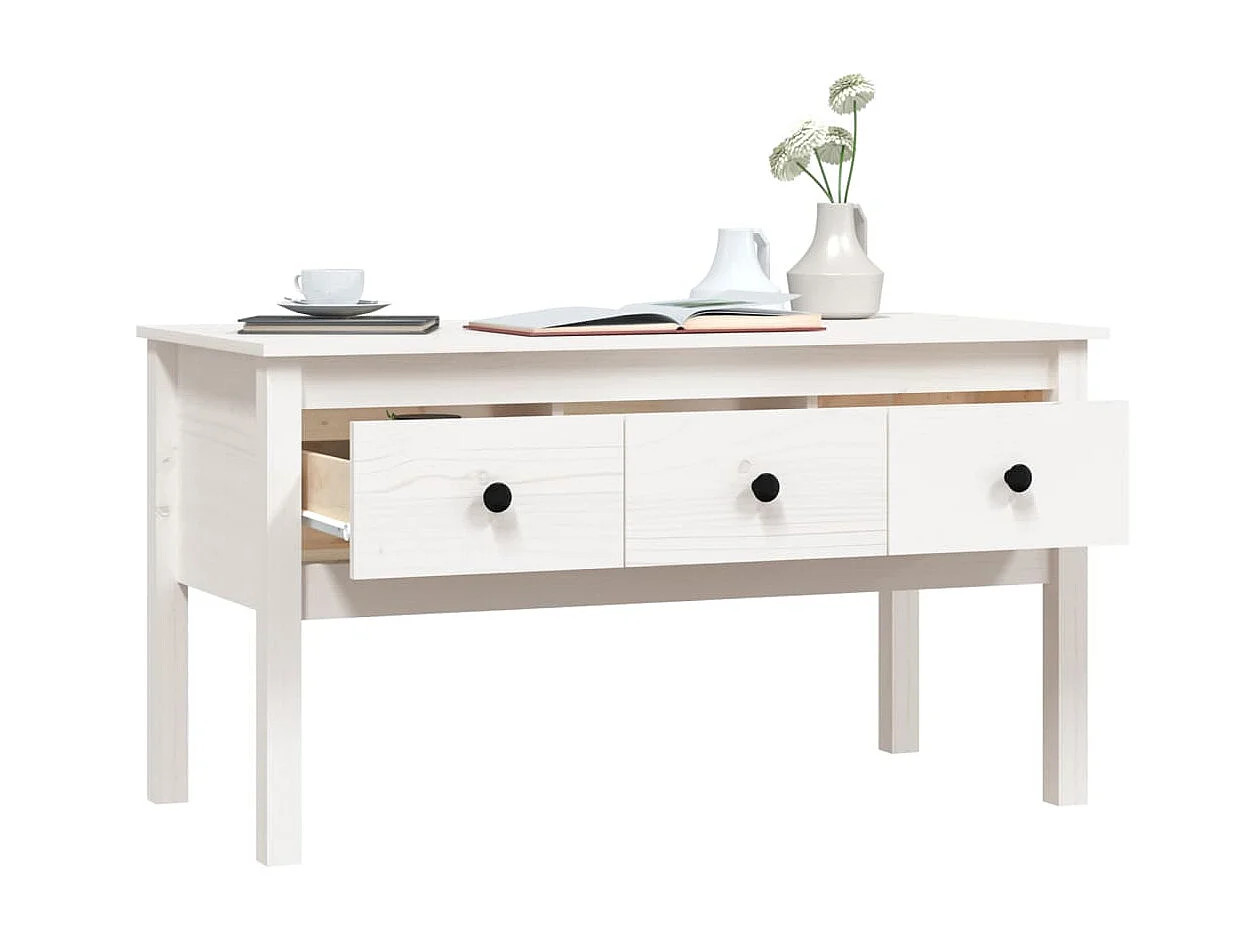 Table basse Blanc 102x49x55 cm Bois massif de pin OFR61613 BonneVie Meuble