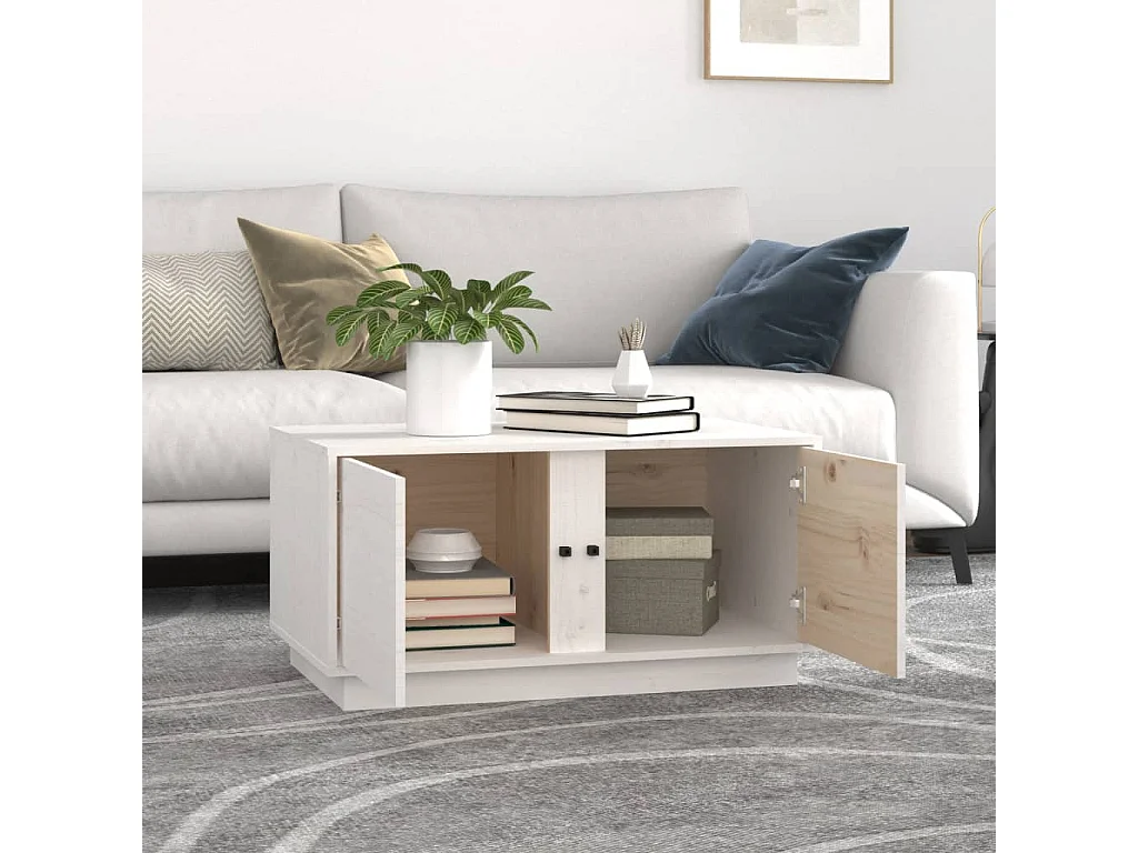 Mesa de centro madera maciza de pino blanco 80x50x40 cm ES88946