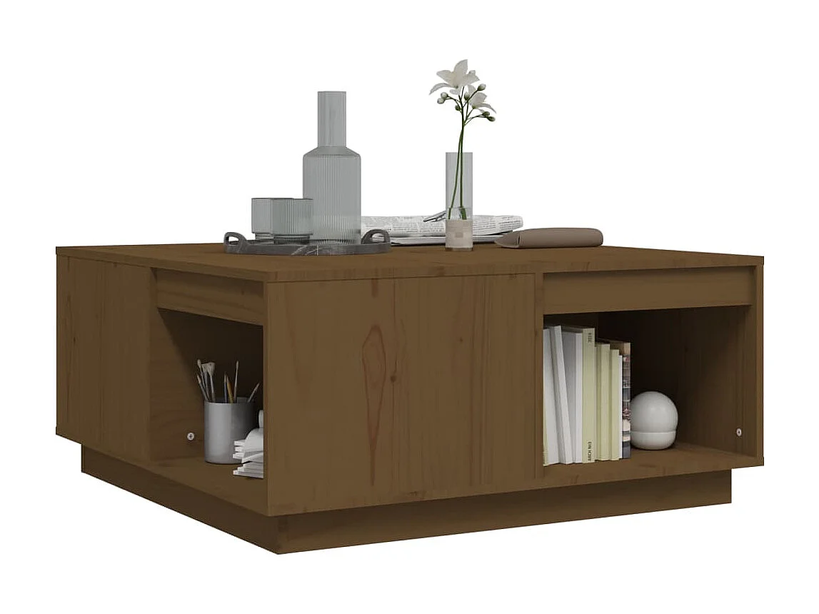 Table basse Marron miel 80x81x36,5 cm Bois massif de pin OFR36440 BonneVie Meuble