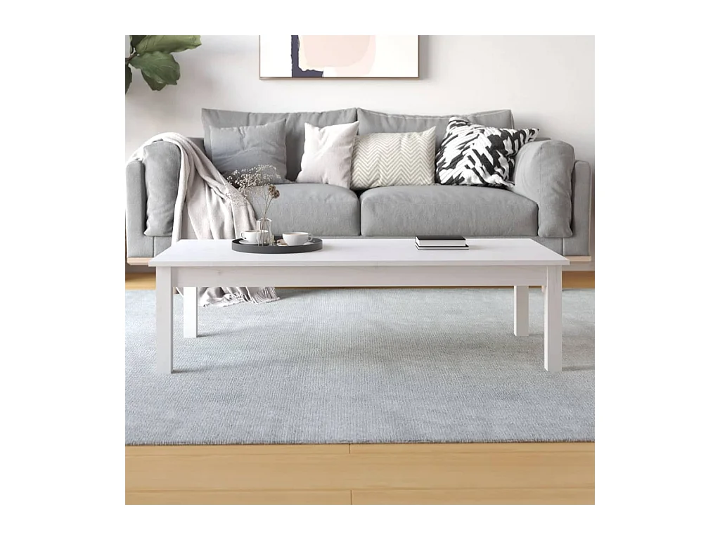 Table basse Blanc 110x50x30 cm Bois massif de pin OFR71736 BonneVie Meuble
