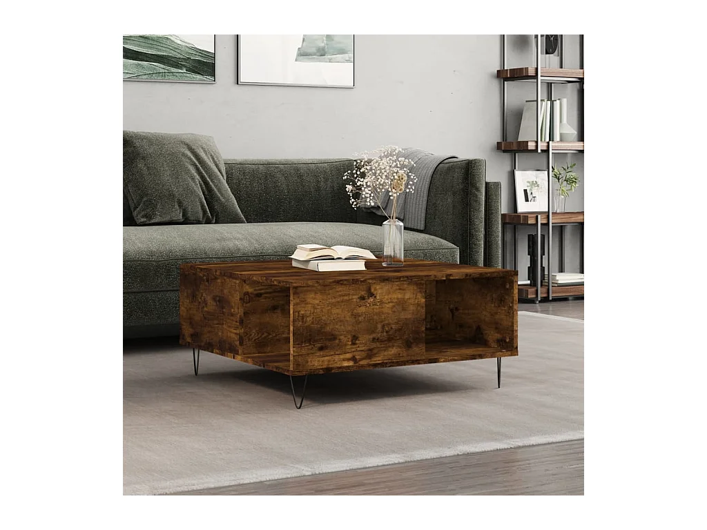 Table basse chêne fumé 80x80x36,5 cm bois d'ingénierie OFR92061 BonneVie Meuble