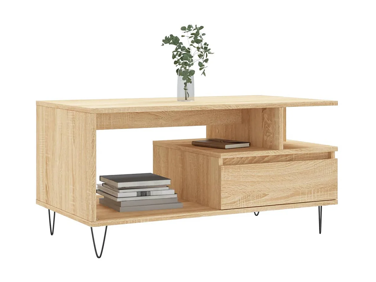 Mesa de centro madera contrachapada roble Sonoma 90x49x45 cm ES58710