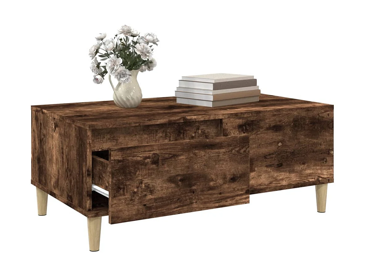 Table basse Chêne fumé 90x50x36,5 cm Bois d'ingénierie OFR12039 BonneVie Meuble