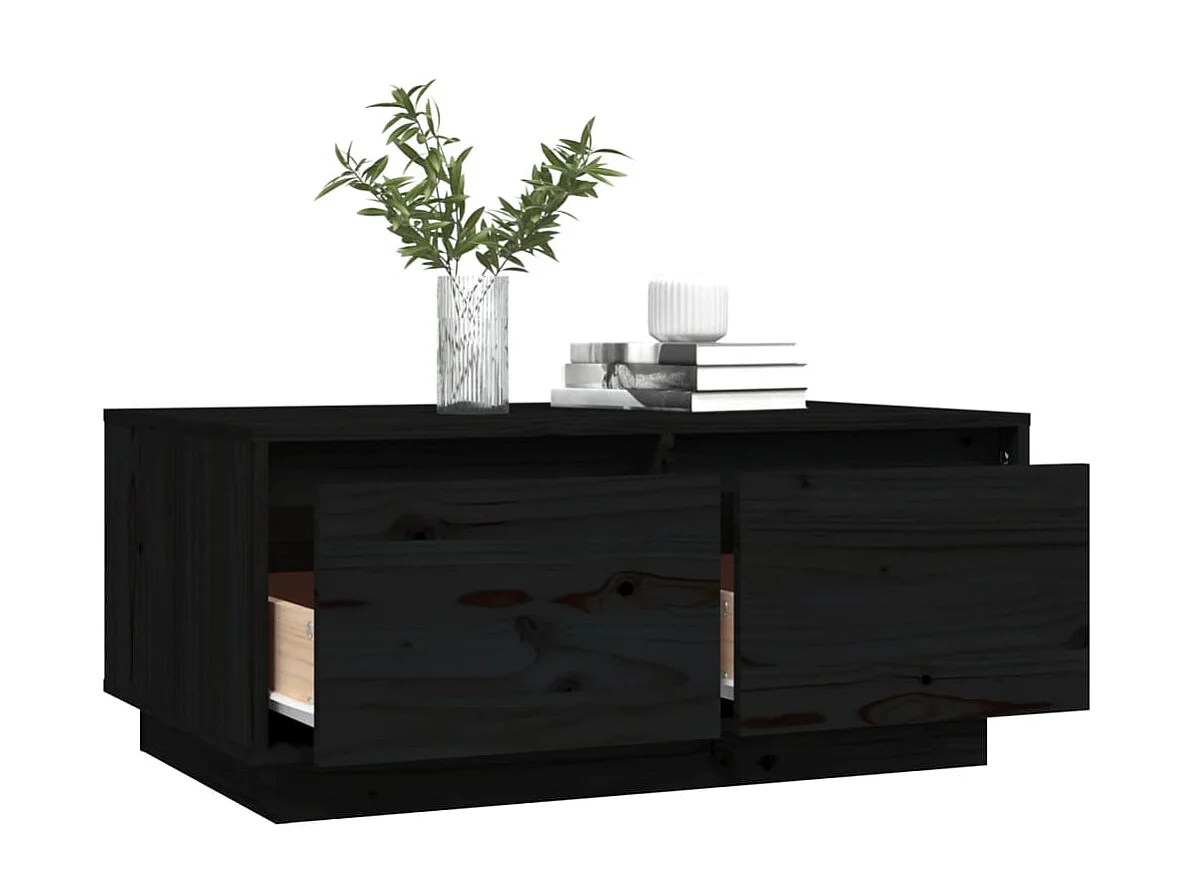 Table basse Noir 80x50x35 cm Bois massif de pin OFR41217 BonneVie Meuble