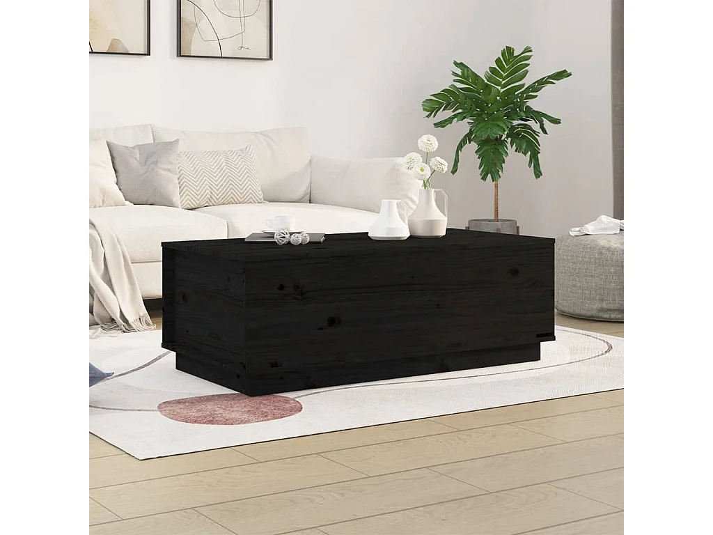 Table basse relevable Noir 100x50x35 cm Bois massif de pin OFR40183 BonneVie Meuble