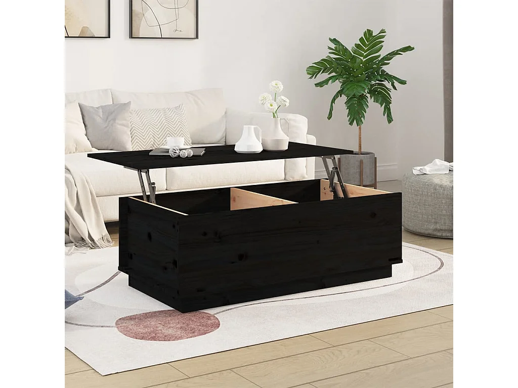 Table basse relevable Noir 100x50x35 cm Bois massif de pin OFR40183 BonneVie Meuble